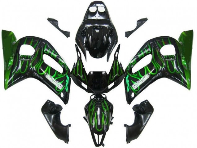 Carenados Moto Yamaha YZF 600 R6 1998-2002 - Negro Brillante Verde Llama