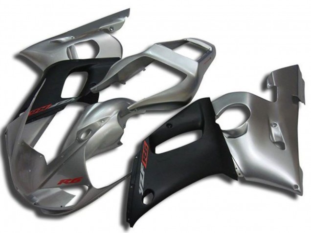 Carenados Moto Yamaha YZF R6 1998-2002 - Plata Negro Mate Rojo Calcomanía