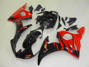 Carenados Moto Yamaha YZF R6 2003-2004 - Negro Brillante Rojo Llama