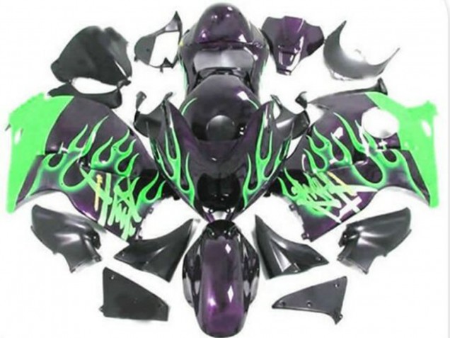 Carenados Moto Suzuki GSXR 1300 Hayabusa 1996-2007 - Negro Brillante Verde Llama