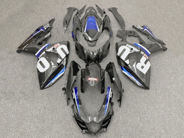Carenados Moto Suzuki GSXR1000 2017-2024 - Falso FibraCarbono Blanco Azul
