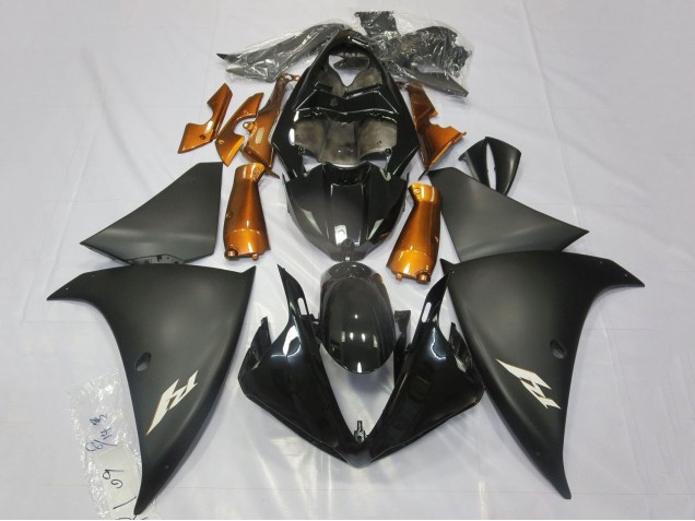 Carenados Moto Yamaha YZF 1000 R1 2009-2011 - Negro Brillante Negro Mate Naranja