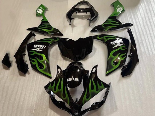 Carenados Moto Yamaha YZF 1000 R1 2007-2008 - Negro Brillante Verde Llama