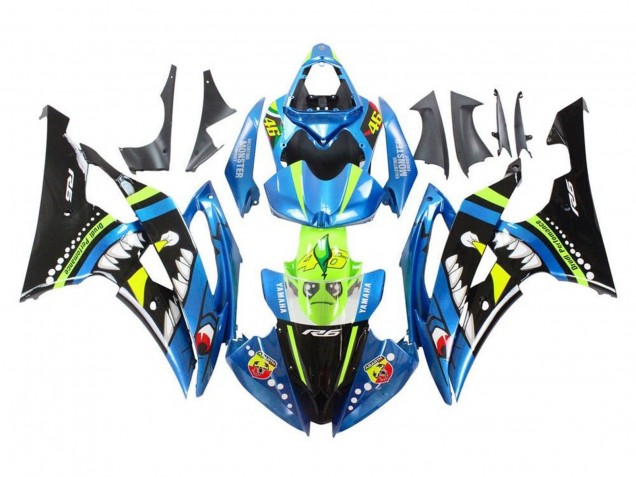 Carenados Moto Yamaha YZF R6 2008-2016 - Azul Verde Negro Brillante Tiburón