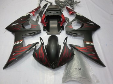 Carenados Moto Yamaha YZF R6 2005 - Negro Mate Rojo Mate Llama