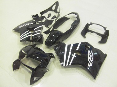 Carenados Moto Honda VFR 800 1998-2001 - Negro Brillante Blanco Raya