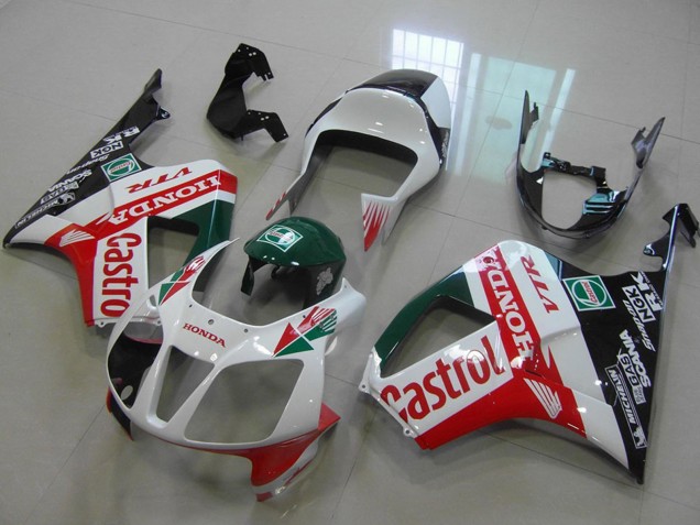 Carenado Moto Honda VTR1000 2000-2006 - Blanco Rojo Verde Negro Brillante Castrol