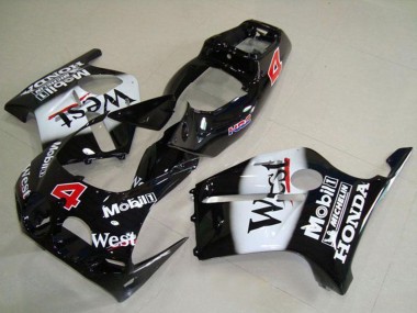 Carenados Moto Honda CBR250RR MC19 1988-1989 - Negro Brillante Blanco West Mobil HRC 4