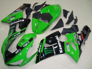 Carenados Moto Kawasaki ZX6R 2005-2006 - Verde Negro Brillante Elf Monstruo