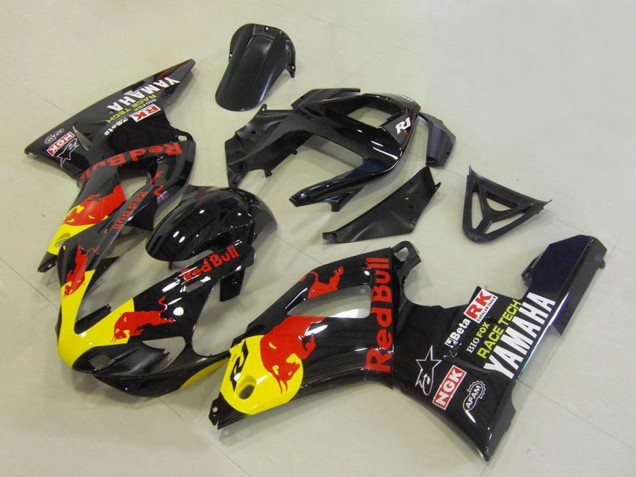 Carenados Moto Yamaha YZF R1 2000-2001 - Negro Brillante Amarillo Rojo Bull