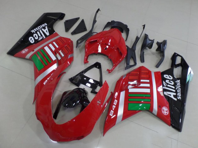 Carenados Moto Ducati 848 2007-2014 - Rojo Plata Verde Negro Brillante Alice Sandisk