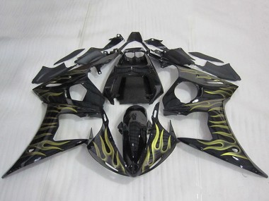 Carenados Moto Yamaha YZF R6 2003-2004 - Negro Brillante Oro Llama