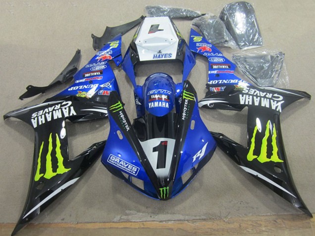 Carenados Moto Yamaha YZF R1 2002-2003 - Blanco Azul Negro Neon Amarillo Monstruo Graves 1