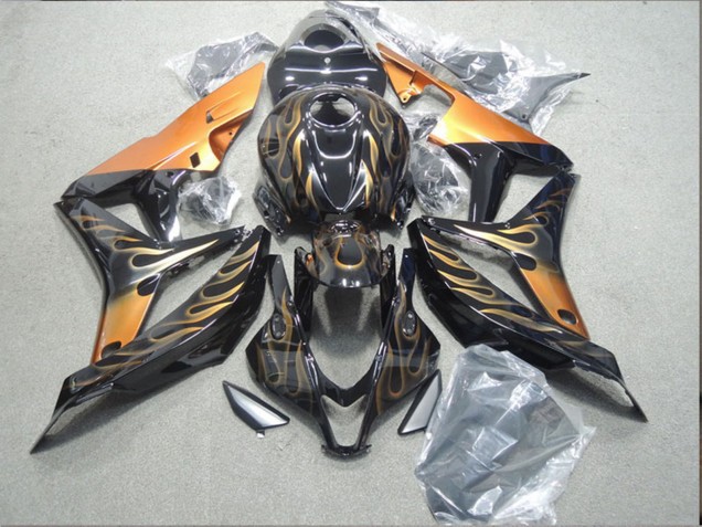 Carenados Moto Honda CBR1000RR 2004-2005 - Negro Brillante Oro Llama