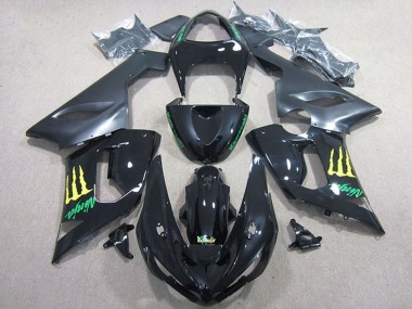 Carenado Moto Kawasaki ZX6R 2005-2006 - Negro Brillante Amarillo Monstruo