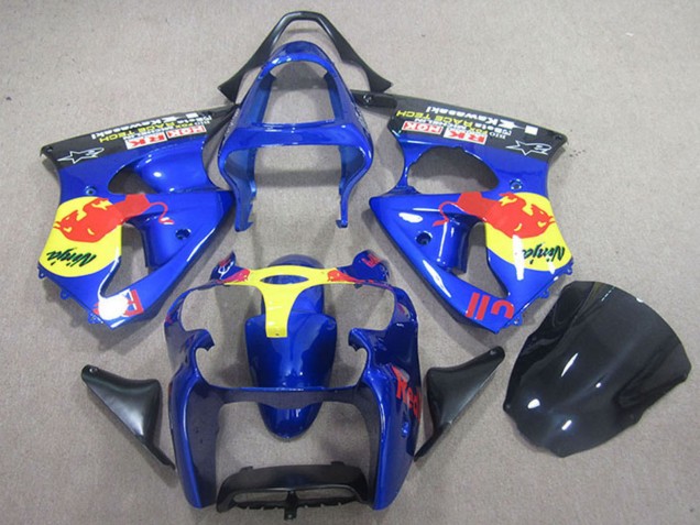 Carenados Moto Kawasaki ZX6R 2000-2002 - Azul Amarillo Rojo Bull