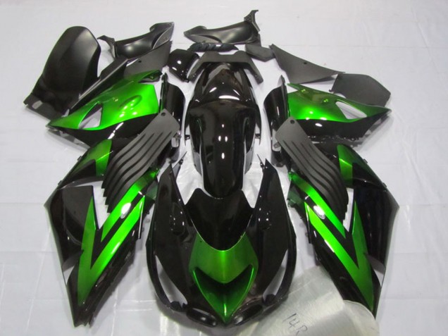 Carenados Moto Kawasaki ZX14R ZZR1400 2006-2011 - Negro Brillante Verde Raya