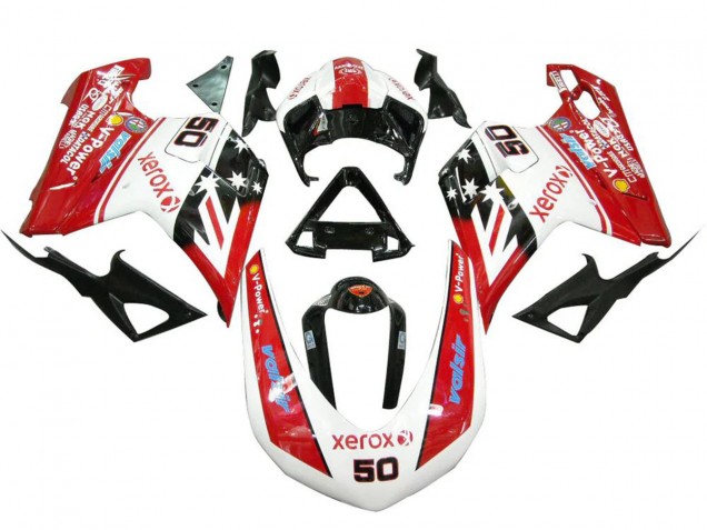 Carenados Moto Ducati 848 1098 1198 2007-2014 - Blanco Rojo Negro Brillante Valsir Xerox 50
