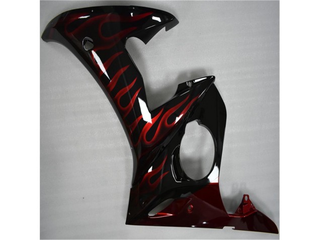 Plástico Moto R6 03-05 - Negro Rojo Llama Plástico Moto R6 03-05 - Negro Rojo Llama
